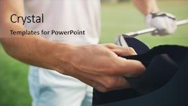  Presentation with cleaning - Amazing theme having golfer looking after his clubs backdrop and a soft green colored foreground