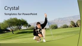  Presentation with golf course - Cool new PPT theme with golfer on golf course lining backdrop and a light blue colored foreground