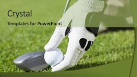  Presentation with golf course - Presentation design featuring golfer placing golf ball on tee on a sunny day at the golf course background and a yellow colored foreground