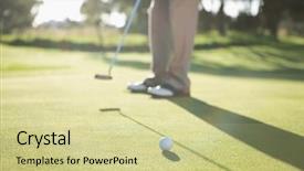  Presentation with golf course - PPT theme featuring golfer putting ball on the green on a sunny day at the golf course background and a soft green colored foreground