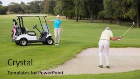  Presentation with vision golf - Amazing PPT layouts having golfer standing on sand trap backdrop and a gold colored foreground