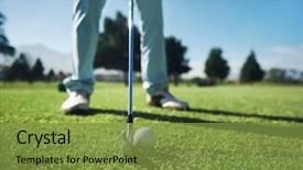  Presentation with golf ball on tee - PPT theme enhanced with golfer with iron hitting tee background and a gold colored foreground