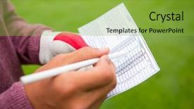  Presentation with points - Amazing theme having golfer writing his points in paper in golf course backdrop and a yellow colored foreground