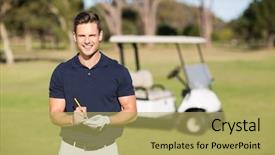  Presentation with golf course - PPT layouts with golfer writing on score card background and a yellow colored foreground