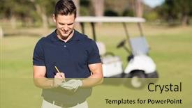  Presentation with golf course - Theme having golfer writing on score card background and a yellow colored foreground