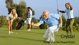  Presentation with golf - Presentation consisting of golfers - happy senior golfer following golf background and a gold colored foreground