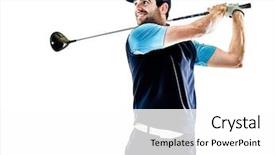  Presentation with gold man smile - Cool new presentation theme with golfers - one caucasian man golfer golfing backdrop and a white colored foreground