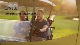  Presentation with golf course - Slide set having golfers driving buggy along fairway background and a coral colored foreground