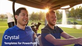  Presentation with golf driving range - Presentation with golfers driving buggy along fairway background and a ocean colored foreground