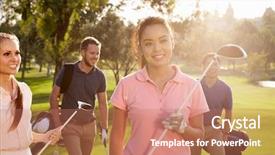  Presentation with golf - PPT layouts consisting of golfers walking along fairway background and a coral colored foreground