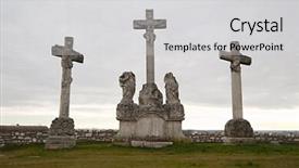  Presentation with weather disturbance - Presentation theme having golgotha - crosses on the hill background and a light gray colored foreground