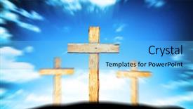  Presentation with hill - PPT theme having golgotha - three crosses on a hill background and a light blue colored foreground