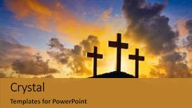  Presentation with crucifixion - Theme consisting of golgotha in christian religion background and a gold colored foreground