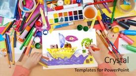  Presentation with sailing ship - Presentation theme enhanced with goliath - retro sailing ship near island background and a coral colored foreground