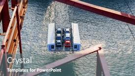  Presentation with suspension bridge - PPT theme featuring gondola-accommodates-cars-motorcycles background and a ocean colored foreground