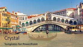  Presentation with venice - Presentation theme with gondola near rialto bridge background and a coral colored foreground