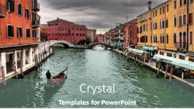  Presentation with canal - Theme consisting of gondola passing by venetian canal among multicolored houses in venice background and a gray colored foreground