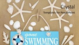  Presentation with starfish - PPT layouts consisting of gone swimming sign on sand background and a coral colored foreground