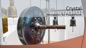  Presentation with stairway - Presentation design with gongs - gong hanging along the stairway background and a light gray colored foreground