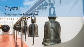  Presentation with stairway - Slide deck featuring gongs - old bells and gong hanging background and a light blue colored foreground