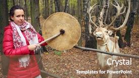  Presentation with deer - Audience pleasing slides consisting of gongs - woman in red with gong backdrop and a  colored foreground