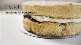  Presentation with cake - PPT theme enhanced with good afternoon - close-up view of victoria sponge background and a coral colored foreground