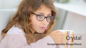  Presentation with school - Presentation theme consisting of good afternoon - school girl holding stripy cup background and a  colored foreground