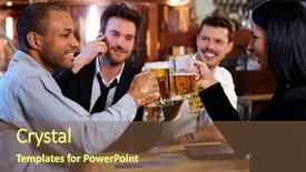  Presentation with office workers - Slides enhanced with good bars - group of happy young office background and a tawny brown colored foreground