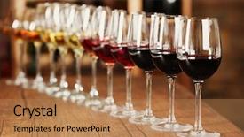  Presentation with wine - Slide set featuring good bars - many glasses of different wine background and a coral colored foreground