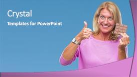  Presentation with eating - PPT theme consisting of good bars - middle age blonde woman eating background and a  colored foreground