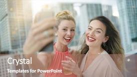  Presentation with night city - Audience pleasing presentation theme consisting of good bars - two attractive friends taking selfie backdrop and a coral colored foreground