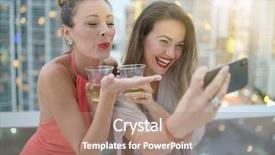  Presentation with city rooftop party - Presentation theme with good bars - two beautiful friends taking selfie background and a coral colored foreground