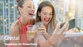 Presentation with selfie - Presentation theme having good bars - two beautiful friends taking selfie background and a coral colored foreground