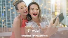  Presentation with selfie - Presentation design with good bars - two beautiful friends taking selfie background and a coral colored foreground