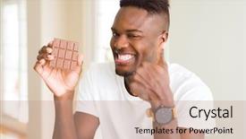  Presentation with african american - PPT theme enhanced with good bars - young african american man eating background and a coral colored foreground