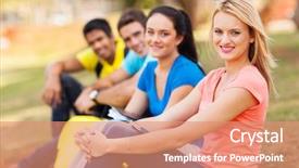  Presentation with community service happy volunteer group - PPT layouts having good boys girls - happy group of college friends background and a  colored foreground