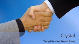  Presentation with team work - Cool new presentation with good business team work handshake to seal the agreement backdrop and a light blue colored foreground