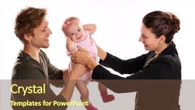  Presentation with woman child - Beautiful slide deck featuring good bye - business woman and mother handing backdrop and a tawny brown colored foreground