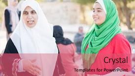  Presentation with muslim family - Presentation design consisting of good bye - muslim family outdoors background and a coral colored foreground