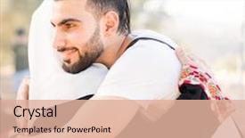  Presentation with muslim - Amazing slide set having good bye - muslim young man hugging his backdrop and a coral colored foreground