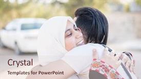  Presentation with muslim cartoons - Beautiful theme featuring good bye - muslim young man hugging his backdrop and a lemonade colored foreground