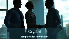  Presentation with three - Beautiful PPT theme featuring good bye - three business people greeting backdrop and a ocean colored foreground