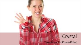  Presentation with female - Beautiful theme featuring good bye - young happy female in red backdrop and a red colored foreground