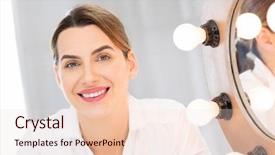  Presentation with aged care - Slide set featuring good character - beautiful middle aged woman skin background and a  colored foreground