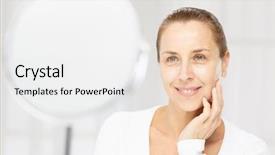  Presentation with aged care - Slide set with good character - beautiful smiling middle aged woman background and a white colored foreground