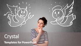  Presentation with devil angel - Presentation theme consisting of good choices - young woman standing background and a gray colored foreground