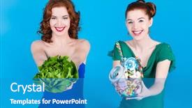  Presentation with healthy food - Cool new slide set with good choices - young women with healthy backdrop and a teal colored foreground