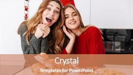  Presentation with friends - Audience pleasing theme consisting of good evening - two cheerful girls friends celebrating backdrop and a  colored foreground