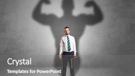  Presentation with powerful - Slide deck having good evil - lovely serious businessman standing background and a gray colored foreground