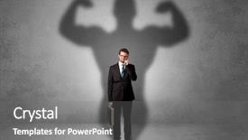  Presentation with powerful - Slides enhanced with good evil - lovely serious businessman standing background and a gray colored foreground